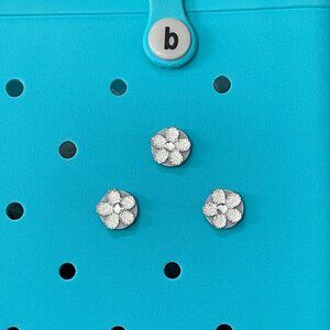 Set of 3 Rhinestone Flower Bogg Charms-Hole Fillers
